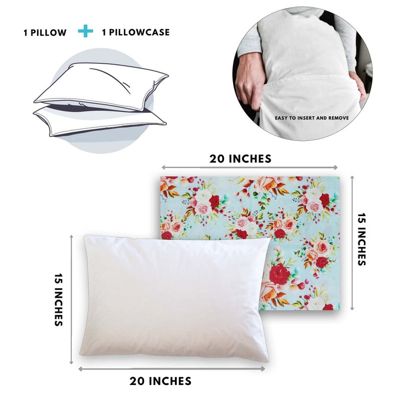 KRADYL KROFT Toddler Pillow with 100% Cotton Removable Cover - 20 X 15 Inches | Children Pillows | Baby Pillows - Floral Blu - Image 3