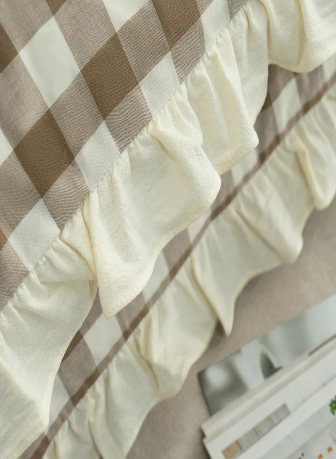 GLORY SEASON طقم أغطية وسائد "موسم المجد" مكون من قطعتين، مصنوع من القطن الخالص المصبوغ بالغزل، بتصميم كلاسيكي مزين بكشكشة وحواف بنية مربعة، مناسب لتزيين غرف النوم، مقاس قياسي 20 × 26 بوصة. - Image 5