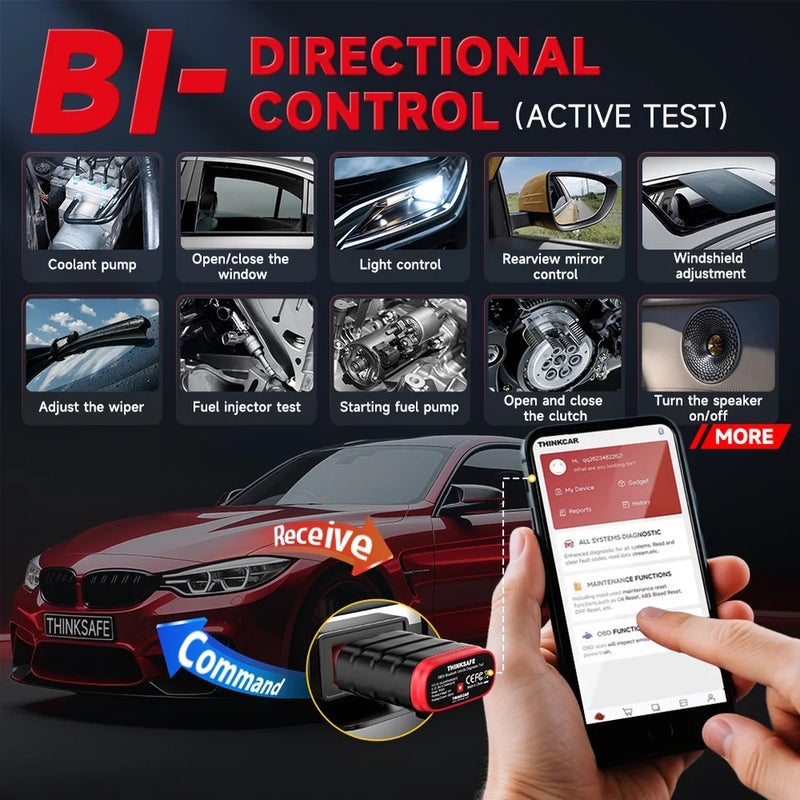 Thinkcar Thinksafe Bluetooth OBD2 Scanner, Bi-Directional All System Car Diagnostic Tool with 6 Reset Services, Code Reader for iOS and Android - Image 2