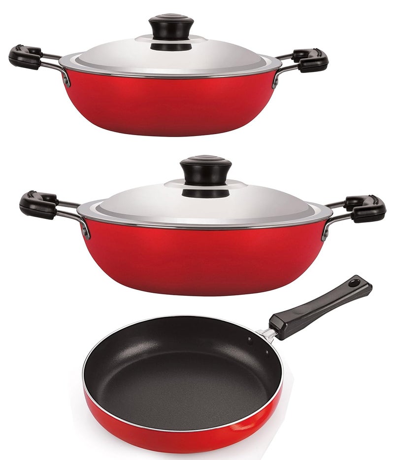 Nirlon Deep Kadhai and Fry Pan Non-Stick Aluminium Cookware Combo Set, 2.6mm_FP11_DKD(M)_DKD(B) - Image 1