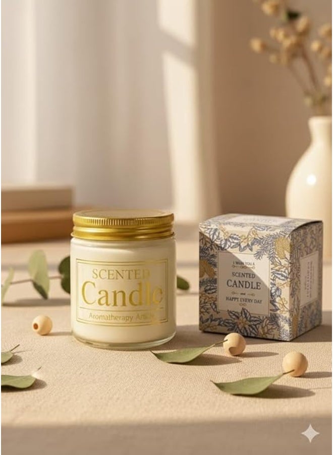 Spaceshoop LUXURY Aromatherapy Candle for Stress Relief Natural Wax Scented Candle in Gold Lid Jar Long Lasting Hour Burn Perfect Gift for Women with white color and Aromatic Herb - Image 3