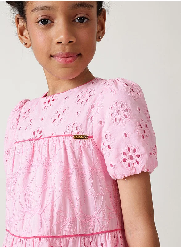 One Friday One Friday Girls Pink A-Line Short Sleeve Solid Dress