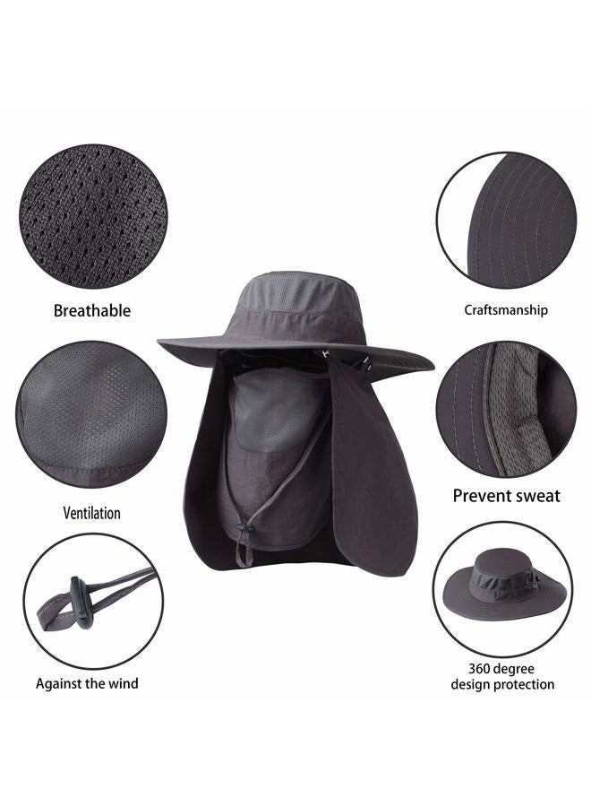 KOOLSOLY (Dark Gray) - KOOLSOLY Outdoor Sun Cap for Men Women,Fishing Hat UPF 50+ UV Sun Protection with Removable Neck Flap, Face Cover Mask & Windproof Strip, Sun Hat for Outdoor Sports & Travel - Image 3