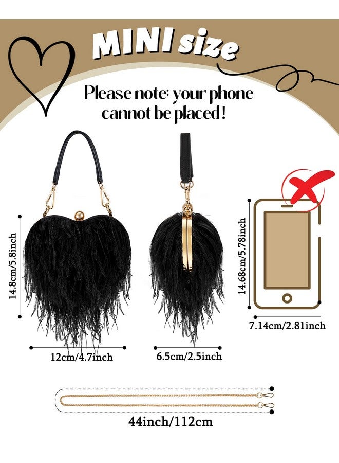 Fabbay Women Ostrich Feather Tote Bag Heart Shaped Fluffy Purse Clutch Feather Purse Feather Evening Handbag For Wedding Party(Black) - Image 2