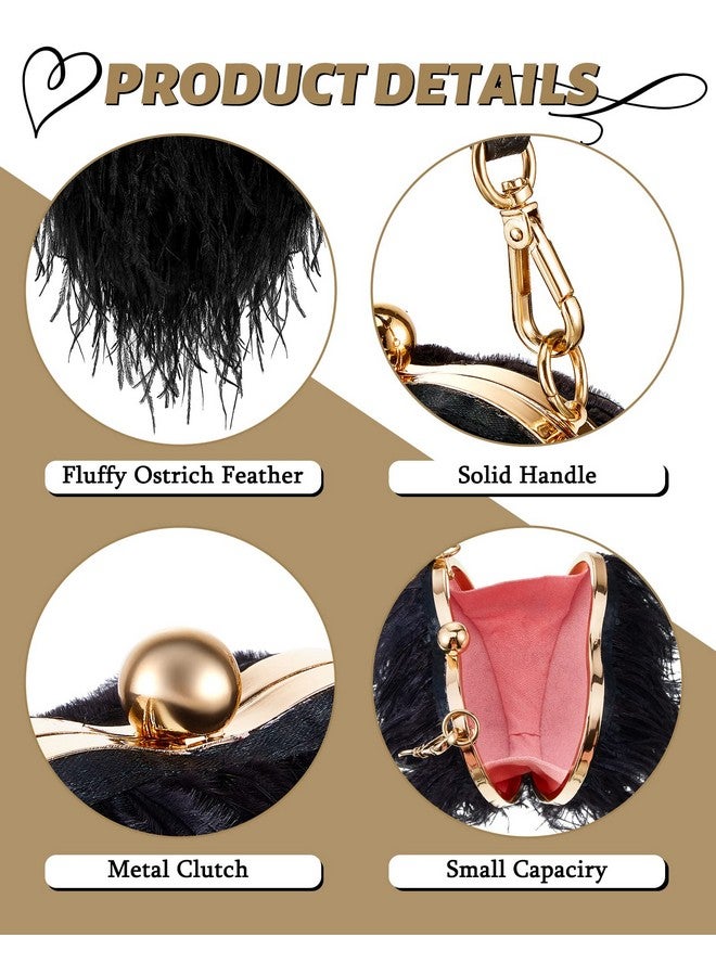 Fabbay Women Ostrich Feather Tote Bag Heart Shaped Fluffy Purse Clutch Feather Purse Feather Evening Handbag For Wedding Party(Black) - Image 5