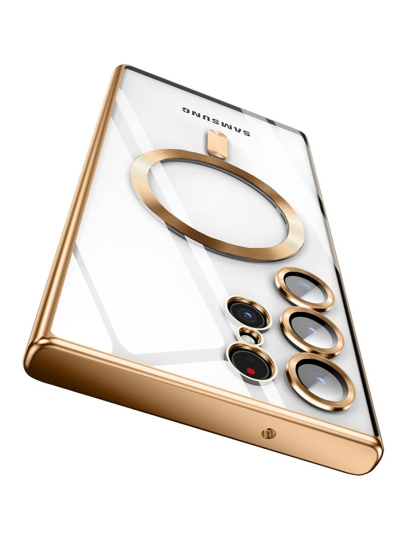 TIGER Case Compatible with Samsung Galaxy S25 Ultra (6.8") – Clear Magnetic Case with Wireless Charging Support – Camera Protection & Soft TPU Cover – Shockproof, Scratch-Resistant, Anti-Yellowing Slim Case for Galaxy S25 Ultra Gold - Image 1