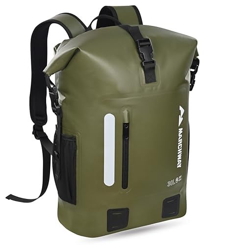 MARCHWAY Roll Top Waterproof Backpack Floating Dry Bag 20L30L45L with Ergonomic Rectangular Base Cushioned Back Hip Strap for Hiking Camping Kayaking Travel Army Green 30L - Image 1