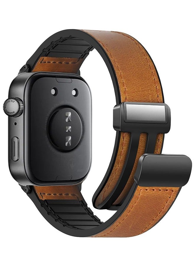 S-Color Leather Watch Strap with Magnetic Buckle Compatible with Huawei Watch Fit 4/Fit 4 Pro Strap Fit 3 Replacement Band Compatible with Huawei Smart Watch Fit 4 Bracelet Fit 3 Band Brown - Image 1