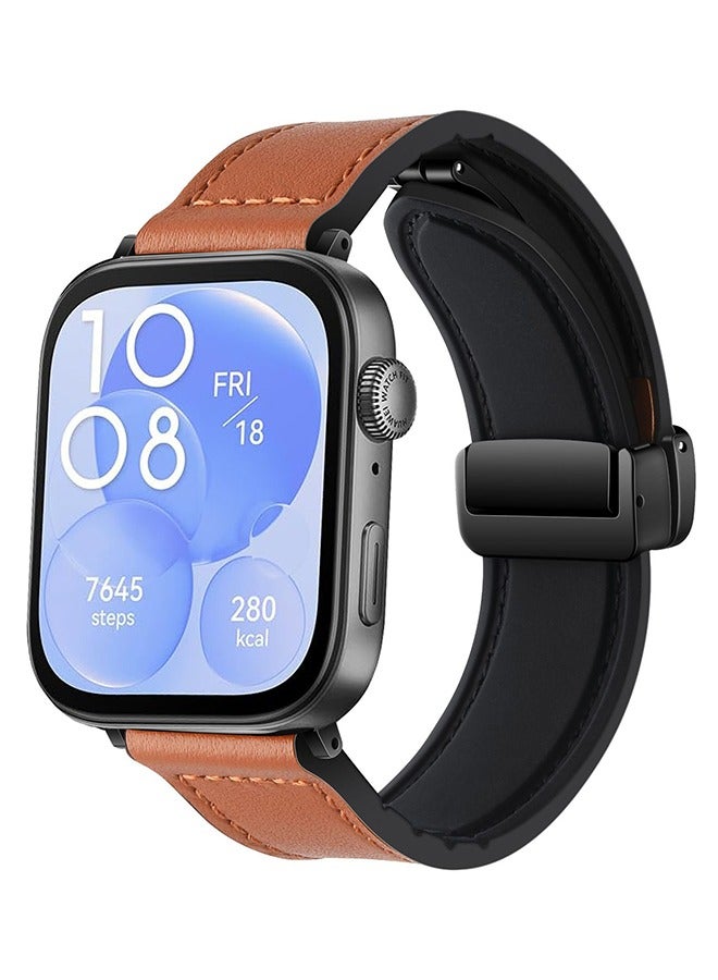 S-Color Leather Watch Strap with Magnetic Buckle Compatible with Huawei Watch Fit 4/Fit 4 Pro Strap Fit 3 Replacement Band Compatible with Huawei Smart Watch Fit 4 Bracelet Fit 3 Band Brown - Image 2
