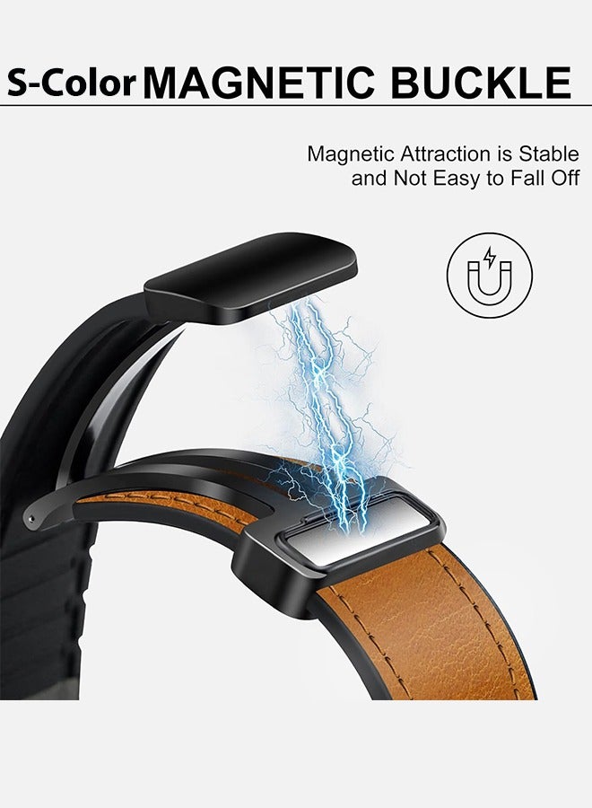 S-Color Leather Watch Strap with Magnetic Buckle Compatible with Huawei Watch Fit 4/Fit 4 Pro Strap Fit 3 Replacement Band Compatible with Huawei Smart Watch Fit 4 Bracelet Fit 3 Band Brown - Image 3