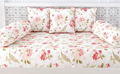 Trance Home Linen 108TC 100% Cotton Thick Printed Diwan Set | Deewan Bedsheet Set for Living Room(Set of 6 Pc, 1-Bed Sheet 48x88 Inch | 2-Bolster Cover 16x32 in | 3-Cushion Cover 16x16 in)-Tashi Pink - Image 4