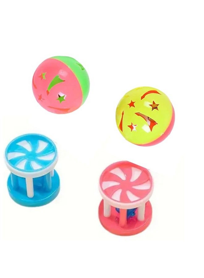 بت لعبة تفاعلية للحيوانات الأليفة بألوان متعددة لتدريب القطط على شكل كرة دوارة مصنوعة من البلاستيك المجوف ثنائي اللون لعبة رمي جرس دوار للقطط - Image 5