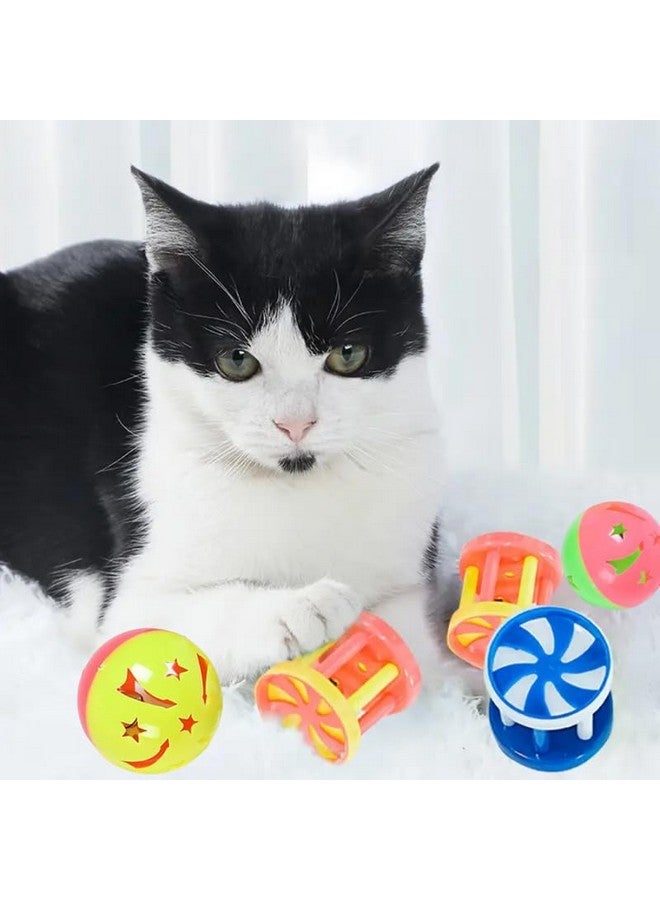 بت لعبة تفاعلية للحيوانات الأليفة بألوان متعددة لتدريب القطط على شكل كرة دوارة مصنوعة من البلاستيك المجوف ثنائي اللون لعبة رمي جرس دوار للقطط - Image 4