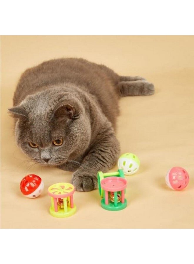 بت لعبة تفاعلية للحيوانات الأليفة بألوان متعددة لتدريب القطط على شكل كرة دوارة مصنوعة من البلاستيك المجوف ثنائي اللون لعبة رمي جرس دوار للقطط - Image 3