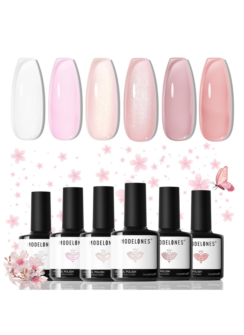 modelones - modelones Gel Nail Polish Set, 6 Colors Nude Pink Jelly Gel Polish Milky White Neutral Nail Gel Polish Shimmery Glitter Translucent Nail Art Gel Kit Soak off Manicure DIY Salon Gift for Ladies - Image 1