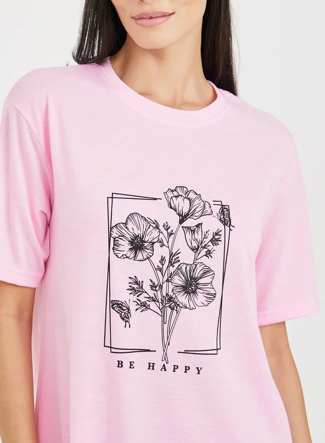 Styli Be Happy Floral Print Sleep T-shirt Dress