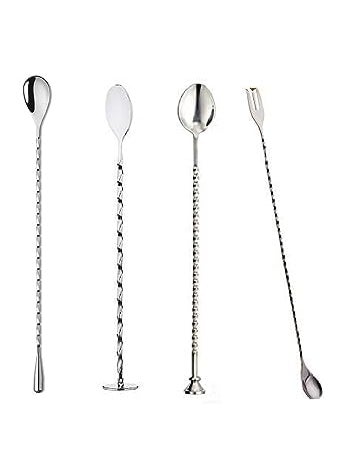 FINALITY finality Stainless Steel Twisted Design Bar Spoon Cocktail Mixing Spoon Long Handle Stirring Spoon Size30cm CoinStirrerForkTeardrop Combo of 4  - Image 1