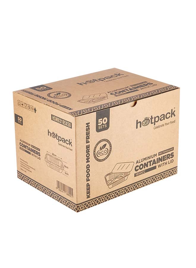 Hotpack حاوية طعام ألومنيوم مستطيلة قابلة للاستخدام لمرة واحدة من هوت باك لتخزين الطعام للوجبات الجاهزة فضي 1850 مل مع غطاء 50 قطعة - Image 4