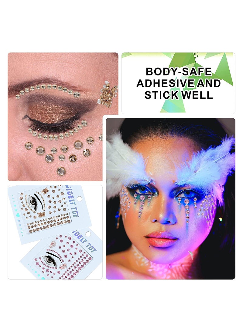 Face Gems 8 Sets Face Jewels Stick On Mardi Gras Outfit Accessories For Women Eyeshadow Nail Hair Gems Rhinestones Stickers Face Glitter Body Markers For Makeup - Image 5