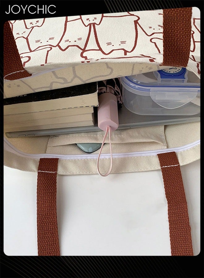 Joychic حقيبة كتف نسائية بسعة كبيرة بنمط قطة كورية قابلة لإعادة الاستخدام من قماش الكانفس - Image 4