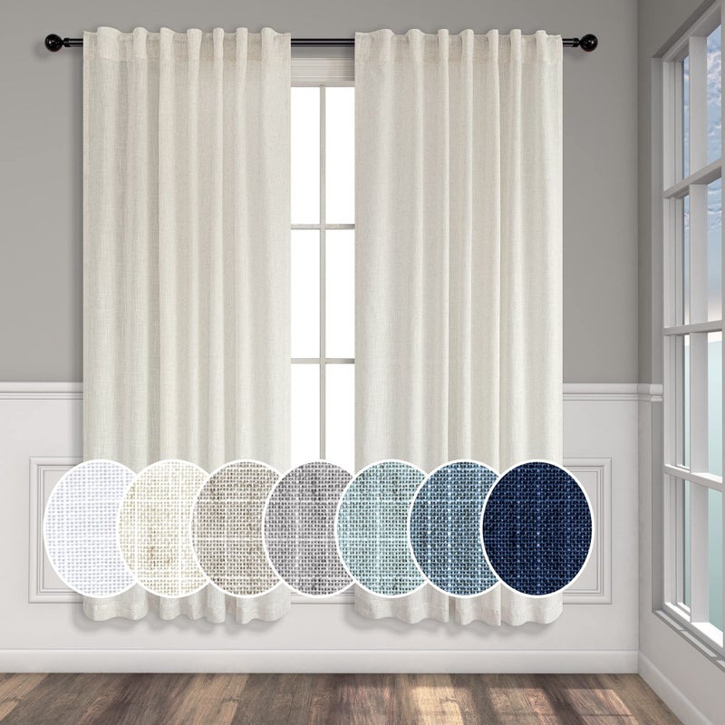 Pitalk Natural Linen Bedroom Curtains 63 Inch Length 2 Panels Back Tab Rod Pocket Sheer Light Filtering Semi Transparent Lightweight Ivory Cream Colored Curtain for Living Room Sand Beach Farmhouse Off White - Image 1