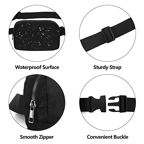VOROLO Fanny Pack For Men And Women Christmas Gift Crossbody Bag For Men Belt Bag with Adjustable Strap for Sports Silver Zipper Black - Image 4