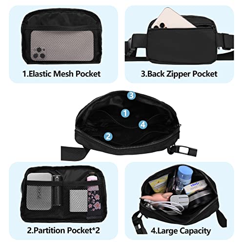 VOROLO Fanny Pack For Men And Women Christmas Gift Crossbody Bag For Men Belt Bag with Adjustable Strap for Sports Silver Zipper Black - Image 3