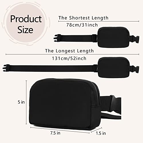 VOROLO Fanny Pack For Men And Women Christmas Gift Crossbody Bag For Men Belt Bag with Adjustable Strap for Sports Silver Zipper Black - Image 5