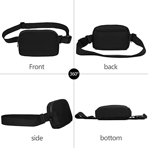 VOROLO Fanny Pack For Men And Women Christmas Gift Crossbody Bag For Men Belt Bag with Adjustable Strap for Sports Silver Zipper Black - Image 2