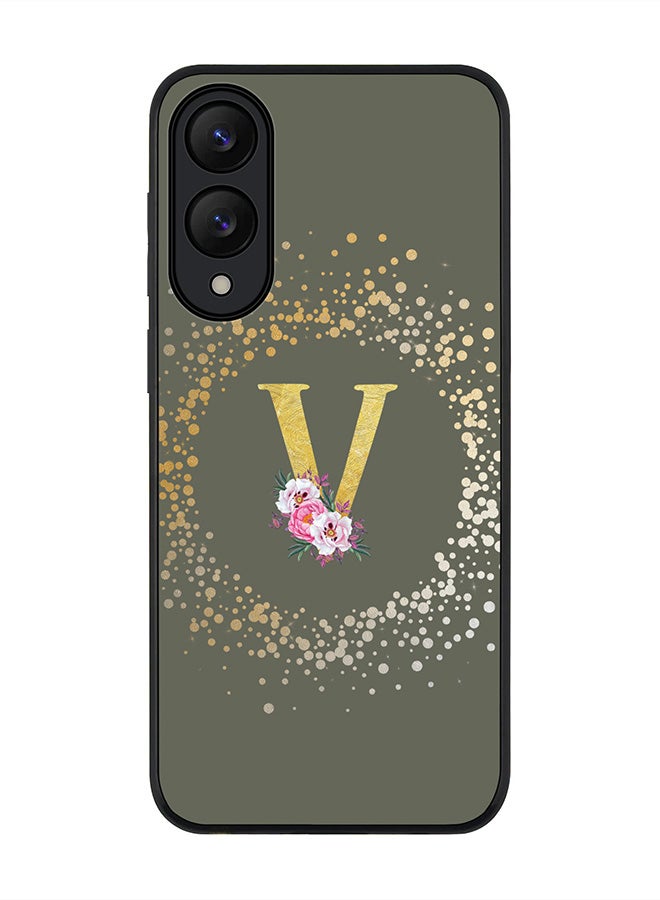 Stylizedd For Samsung Galaxy S25 Edge Case,Slim fit Camera Protection, Shockproof Thin Phone cover  - Custom Monogram Floral - V  (Olive Green )