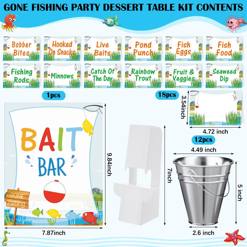 Potchen 31 Pcs Ofishally One Birthday Party Decorations 12 Fishing Bait Buckets 1 Bait Bar Accessories Sign 18 Fishing Food Labels First Birthday Party Supplies for Baby Shower Buffet Decors - Image 2