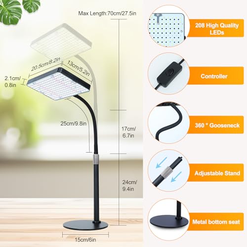 FECiDA Desk Grow Lights for Indoor Plants, Table Top Grow Light UV-IR Full Spectrum, 2000 Lumen LED Bonsai Houseplant Growing Lamp with On/Off Switch, 16"-24" Height Adjustable - Image 5