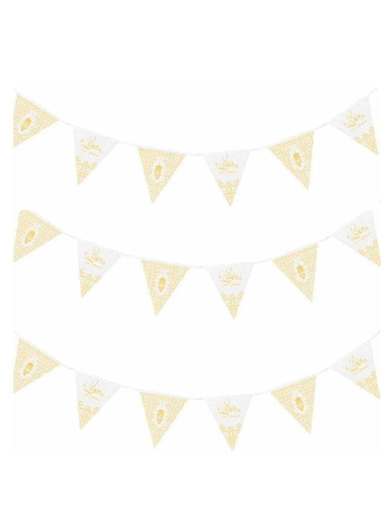 ThePartyPopper Pack of 3 White and Gold Eid Flag Bunting Banner- 9M Eid Party Decorations Ramadan Festival Supplies - Image 1
