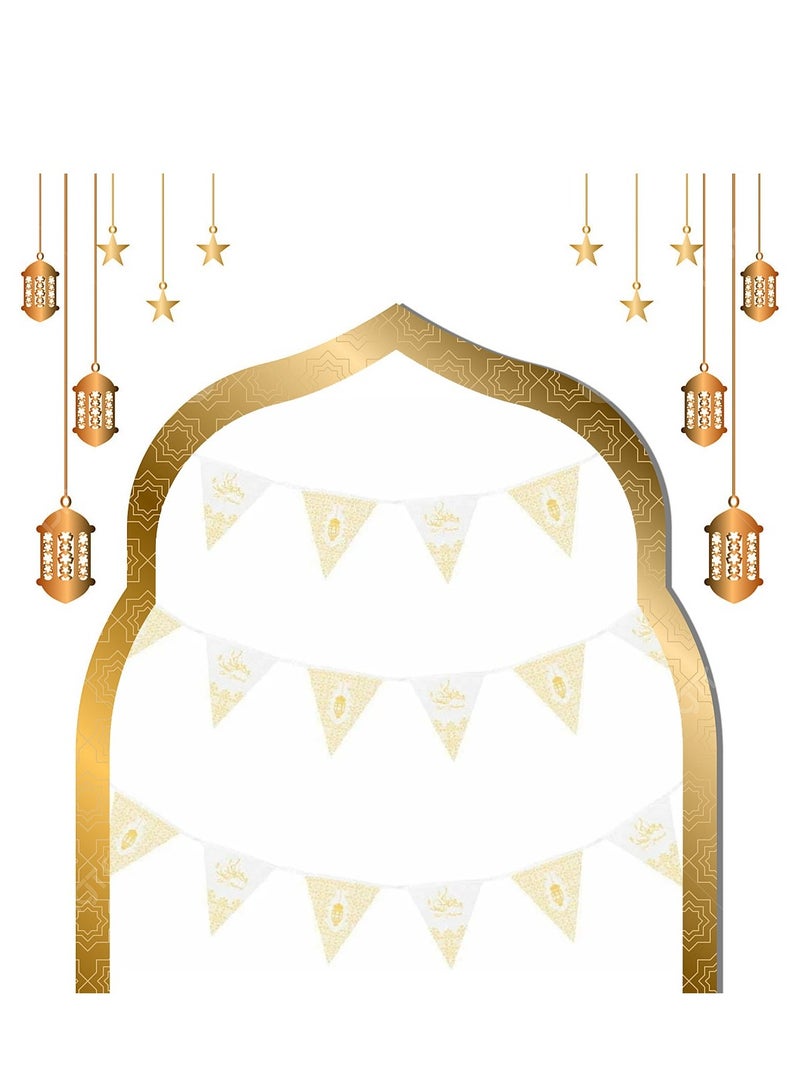 ThePartyPopper Pack of 3 White and Gold Eid Flag Bunting Banner- 9M Eid Party Decorations Ramadan Festival Supplies - Image 5