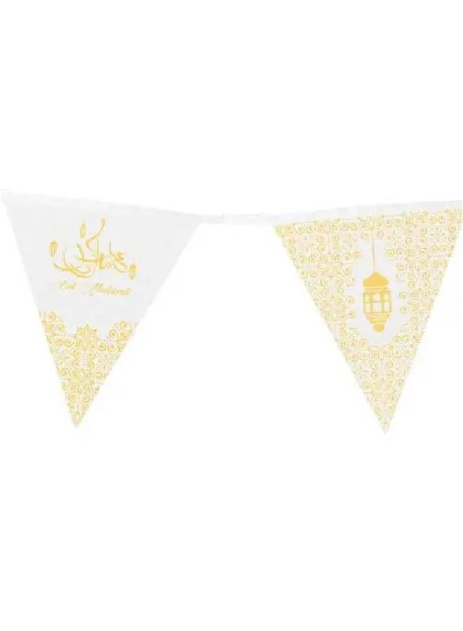 ThePartyPopper Pack of 3 White and Gold Eid Flag Bunting Banner- 9M Eid Party Decorations Ramadan Festival Supplies - Image 2