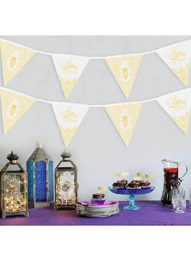 ThePartyPopper Pack of 3 White and Gold Eid Flag Bunting Banner- 9M Eid Party Decorations Ramadan Festival Supplies - Image 3