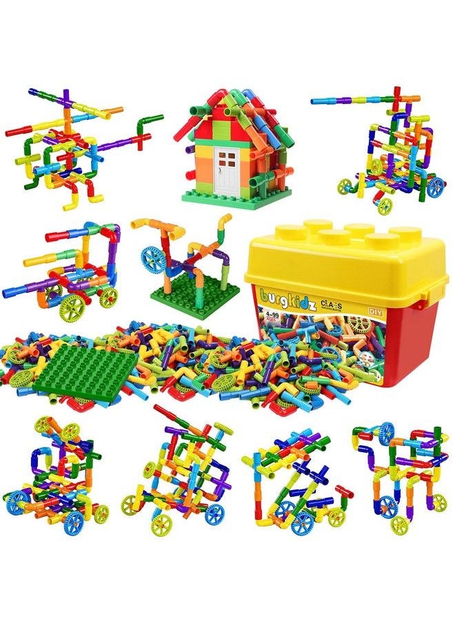 burgkidz - Stem Learning Pipe Tube Toy Sensory Toys Tube Locks Construction Building Blocks Educational Stem Building Learning Toys With Wheels Baseplate For All Ages Kids Boys Girls 176 Pcs - Image 1