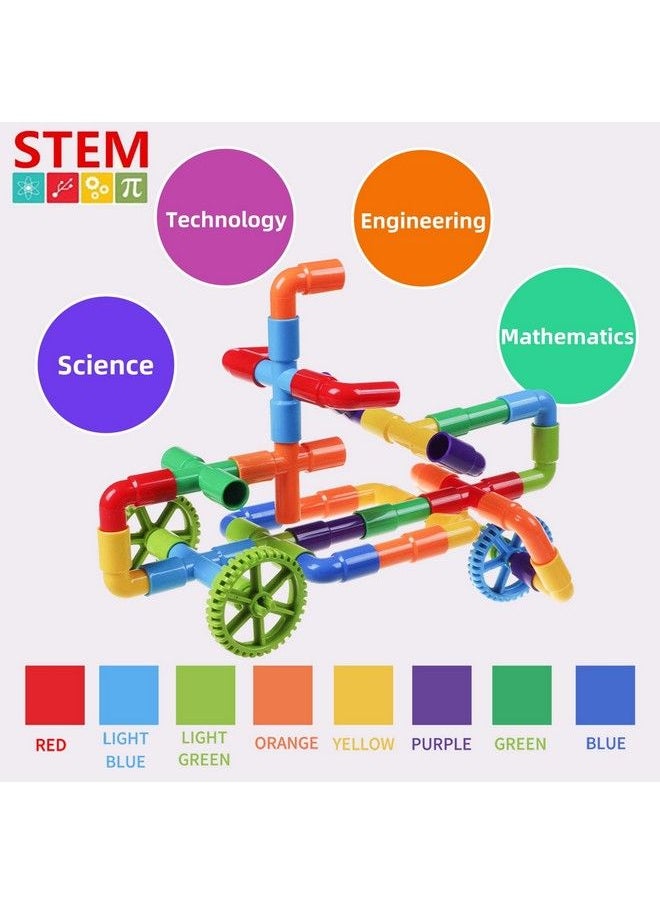 burgkidz - Stem Learning Pipe Tube Toy Sensory Toys Tube Locks Construction Building Blocks Educational Stem Building Learning Toys With Wheels Baseplate For All Ages Kids Boys Girls 176 Pcs - Image 1