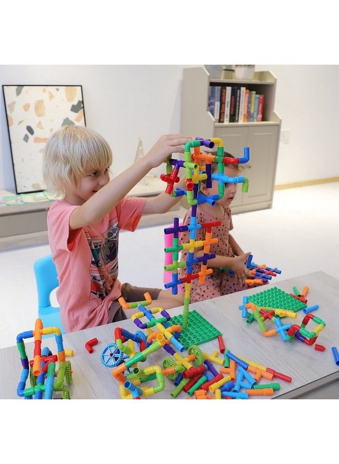 burgkidz - Stem Learning Pipe Tube Toy Sensory Toys Tube Locks Construction Building Blocks Educational Stem Building Learning Toys With Wheels Baseplate For All Ages Kids Boys Girls 176 Pcs - Image 1