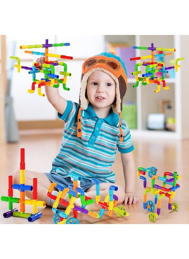 burgkidz - Stem Learning Pipe Tube Toy Sensory Toys Tube Locks Construction Building Blocks Educational Stem Building Learning Toys With Wheels Baseplate For All Ages Kids Boys Girls 176 Pcs - Image 1