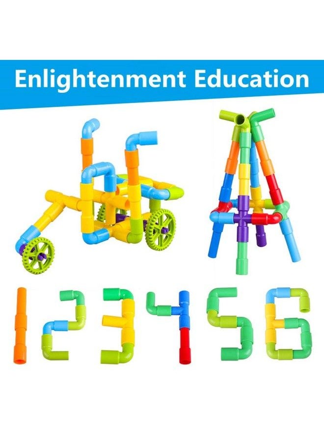 burgkidz - Stem Learning Pipe Tube Toy Sensory Toys Tube Locks Construction Building Blocks Educational Stem Building Learning Toys With Wheels Baseplate For All Ages Kids Boys Girls 176 Pcs - Image 1