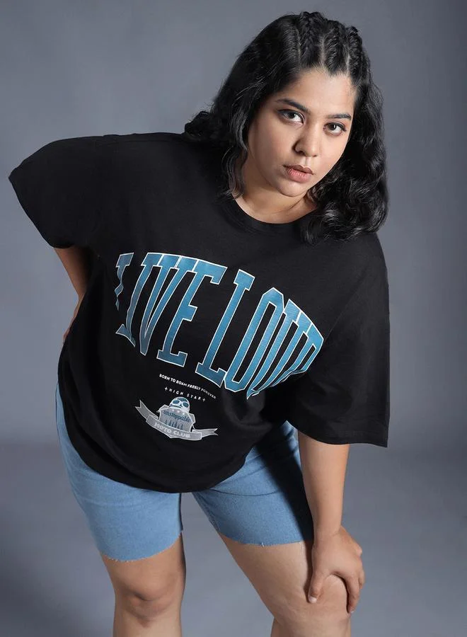 HIGH STAR Plus Size Typography Print Oversized T-Shirt by Styli