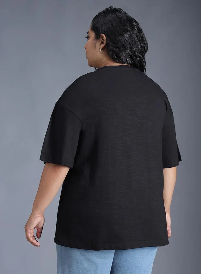 HIGH STAR Plus Size Typography Print Oversized T-Shirt by Styli