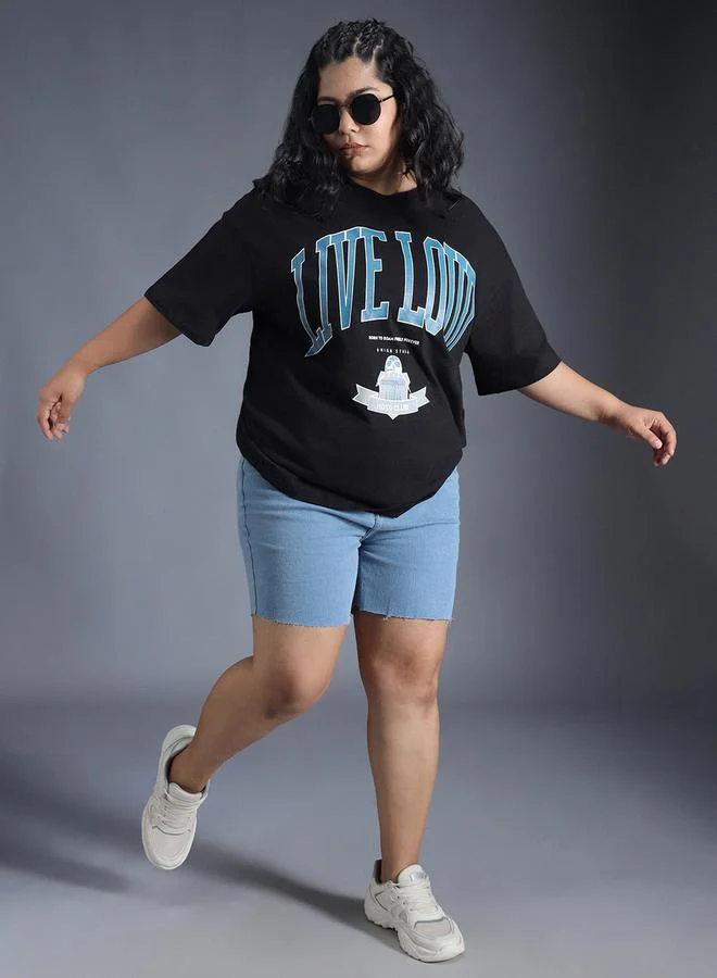 HIGH STAR Plus Size Typography Print Oversized T-Shirt by Styli