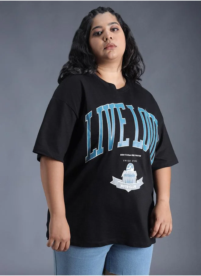 HIGH STAR Plus Size Typography Print Oversized T-Shirt