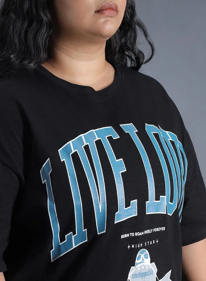 HIGH STAR Plus Size Typography Print Oversized T-Shirt by Styli