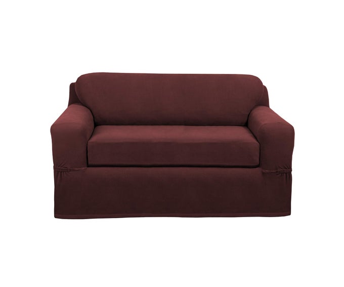 PIXEL STRETCH WINE SLIPCOVER 2PIECE LOVESEAT