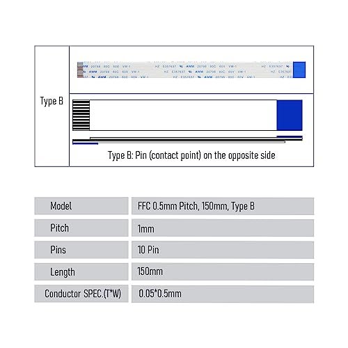 FOCMKEAS 20PCS 8 Pin Flexible Flat Cable, 0.5mm Pitch 150mm FPC FFC Flexible Flat Ribbon Cable for LCD TV DVD Player 3D Printer Laptop(B Type) - Image 2