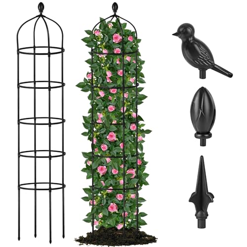 Miuwauer Garden Obelisk Trellis for Climbing Plants Outdoor 6.7 Ft Rose Bush Round Trellis for Pots Rustproof Metal Pipe with Plastic Coated Plant Flower Trellises for Clematis Vine Jasmine Support - Image 1