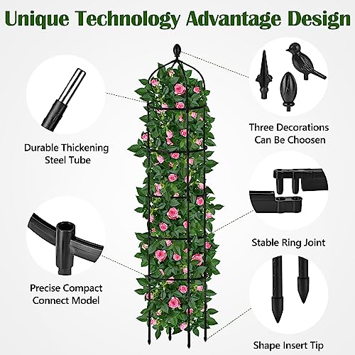 Miuwauer Garden Obelisk Trellis for Climbing Plants Outdoor 6.7 Ft Rose Bush Round Trellis for Pots Rustproof Metal Pipe with Plastic Coated Plant Flower Trellises for Clematis Vine Jasmine Support - Image 3